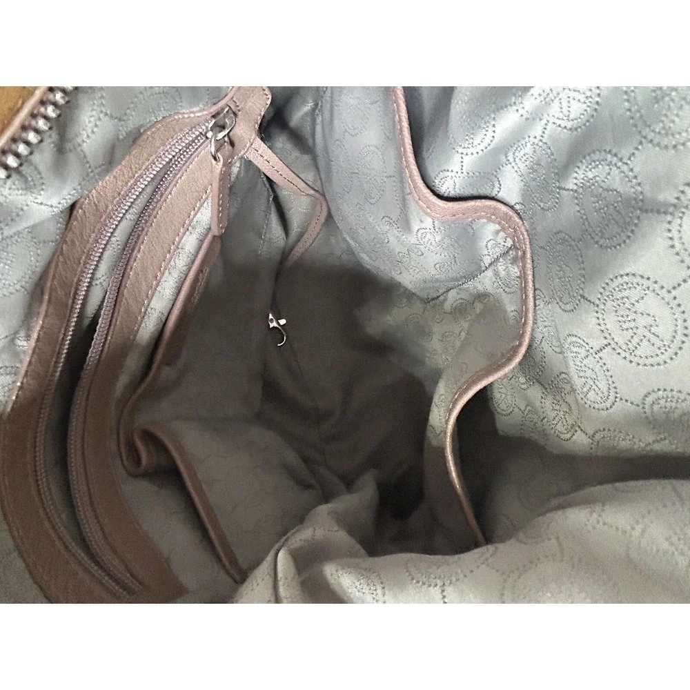 Michael Kors Taupe Pebbled Leather Hobo Shoulder Bag Large Silver Hardware Zip